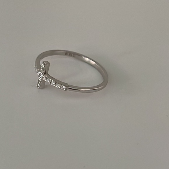 14K WHITE GOLD HELIOS DIAMOND CROSS RING - Picture 9 of 16